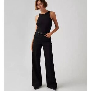 Levis 318 Shaping Wide Leg Jeans Womens 33 Black Flare Denim Casual Stretch NEW